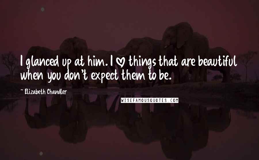 Elizabeth Chandler Quotes: I glanced up at him. I love things that are beautiful when you don't expect them to be.