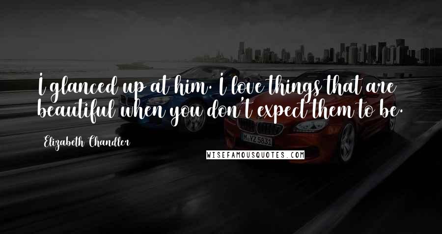 Elizabeth Chandler Quotes: I glanced up at him. I love things that are beautiful when you don't expect them to be.