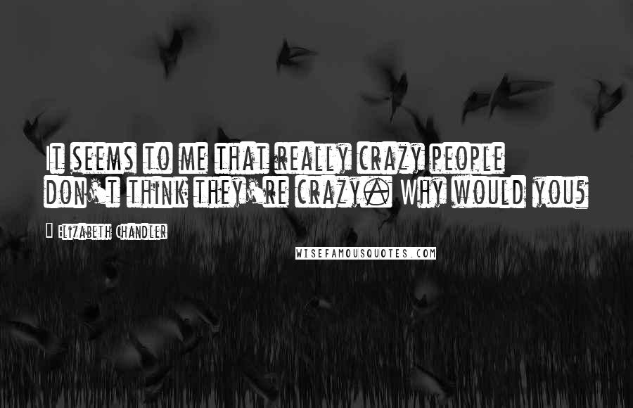 Elizabeth Chandler Quotes: It seems to me that really crazy people don't think they're crazy. Why would you?