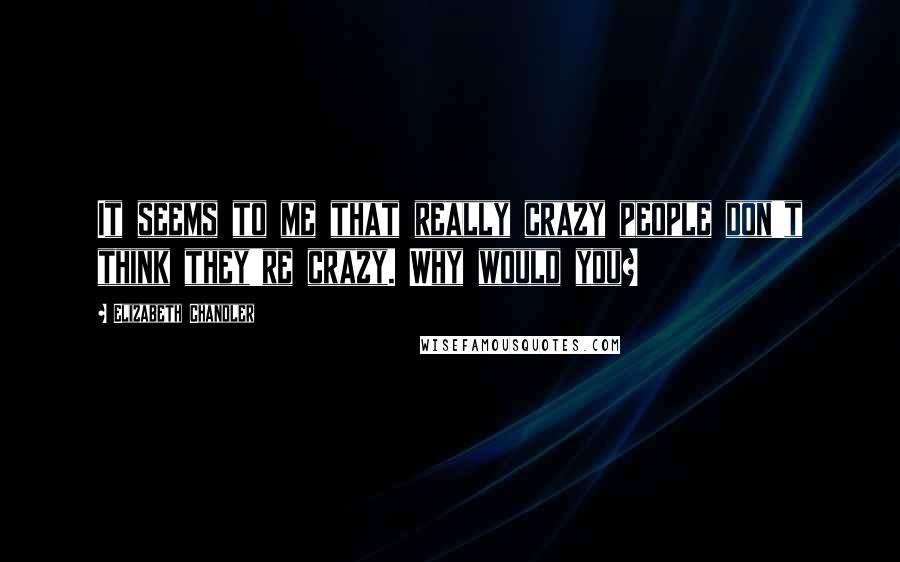 Elizabeth Chandler Quotes: It seems to me that really crazy people don't think they're crazy. Why would you?