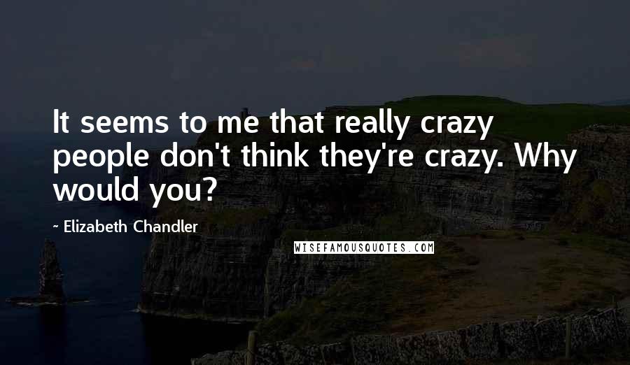 Elizabeth Chandler Quotes: It seems to me that really crazy people don't think they're crazy. Why would you?