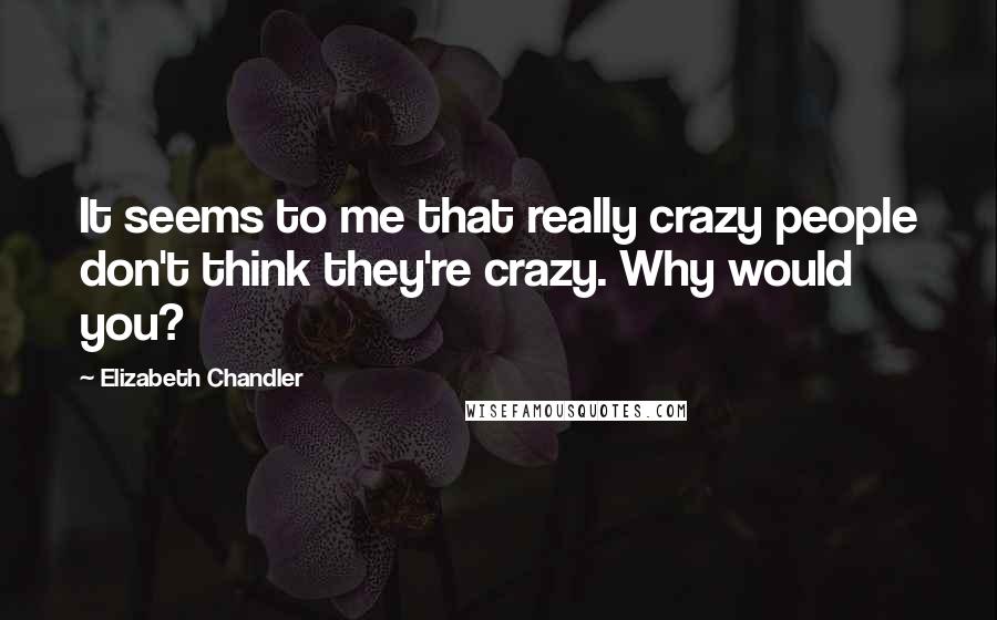 Elizabeth Chandler Quotes: It seems to me that really crazy people don't think they're crazy. Why would you?