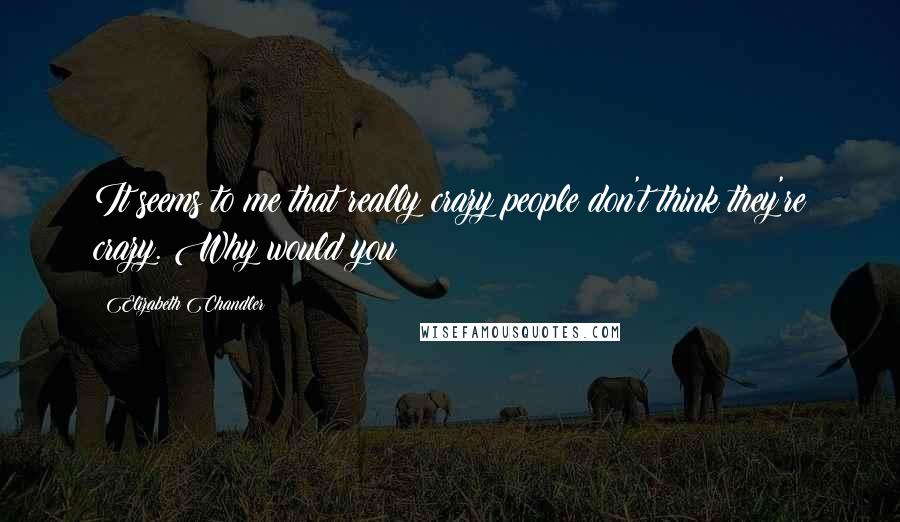 Elizabeth Chandler Quotes: It seems to me that really crazy people don't think they're crazy. Why would you?