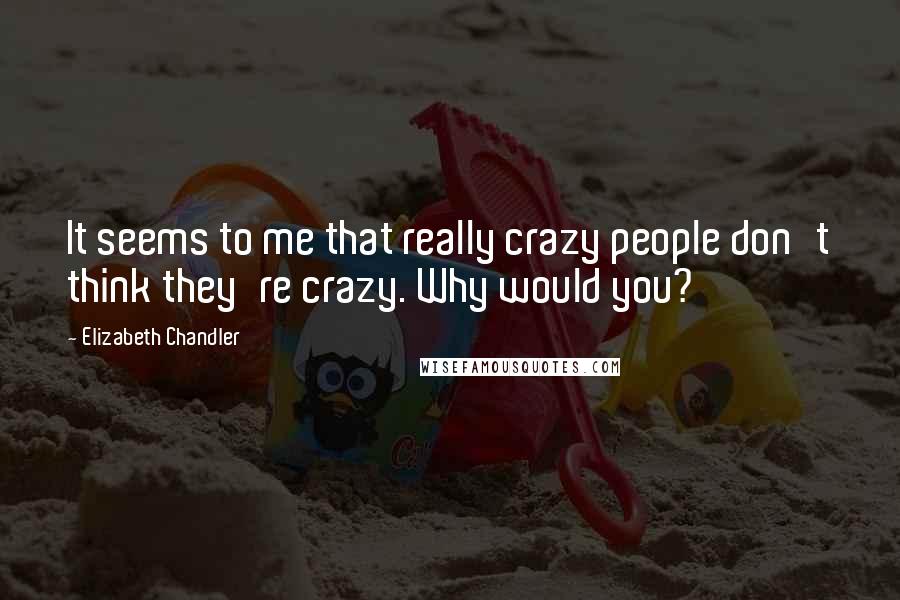Elizabeth Chandler Quotes: It seems to me that really crazy people don't think they're crazy. Why would you?
