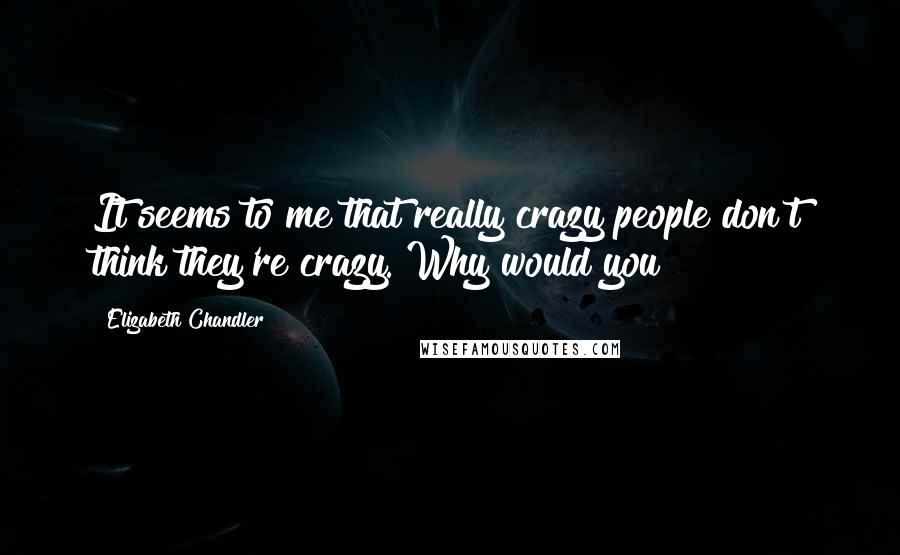 Elizabeth Chandler Quotes: It seems to me that really crazy people don't think they're crazy. Why would you?