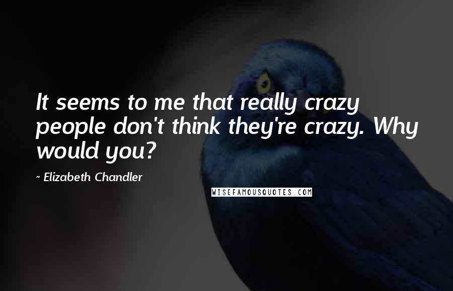 Elizabeth Chandler Quotes: It seems to me that really crazy people don't think they're crazy. Why would you?