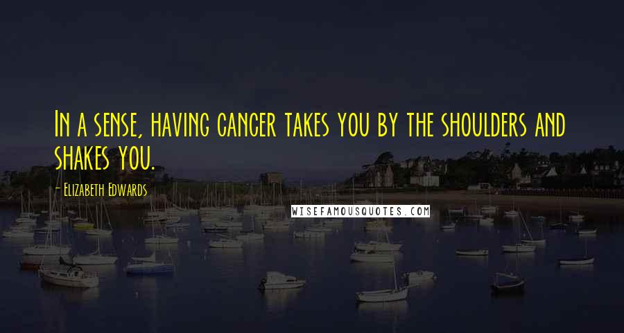 Elizabeth Edwards Quotes: In a sense, having cancer takes you by the shoulders and shakes you.