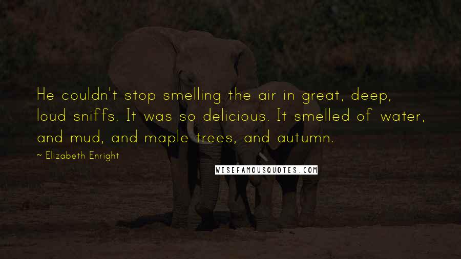 Elizabeth Enright Quotes: He couldn't stop smelling the air in great, deep, loud sniffs. It was so delicious. It smelled of water, and mud, and maple trees, and autumn.