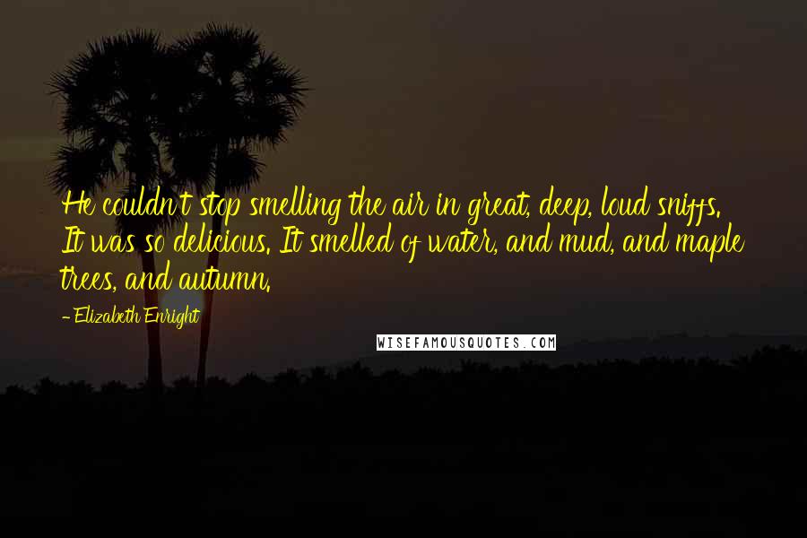 Elizabeth Enright Quotes: He couldn't stop smelling the air in great, deep, loud sniffs. It was so delicious. It smelled of water, and mud, and maple trees, and autumn.