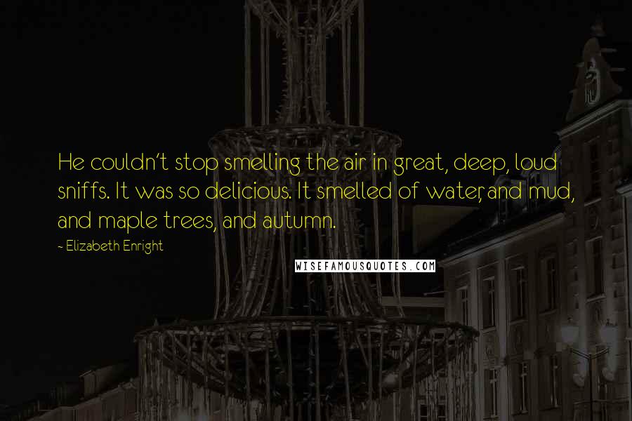 Elizabeth Enright Quotes: He couldn't stop smelling the air in great, deep, loud sniffs. It was so delicious. It smelled of water, and mud, and maple trees, and autumn.