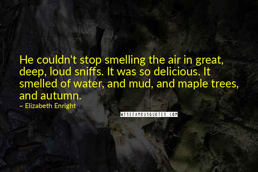 Elizabeth Enright Quotes: He couldn't stop smelling the air in great, deep, loud sniffs. It was so delicious. It smelled of water, and mud, and maple trees, and autumn.