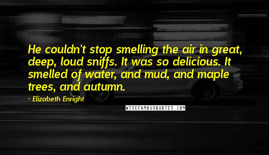 Elizabeth Enright Quotes: He couldn't stop smelling the air in great, deep, loud sniffs. It was so delicious. It smelled of water, and mud, and maple trees, and autumn.