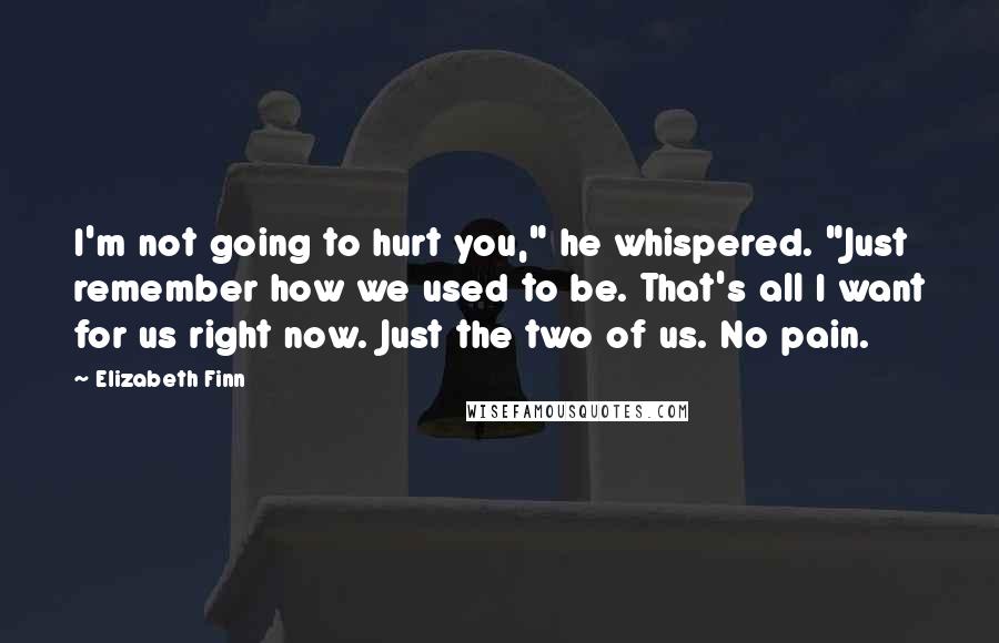 Elizabeth Finn Quotes: I'm not going to hurt you," he whispered. "Just remember how we used to be. That's all I want for us right now. Just the two of us. No pain.