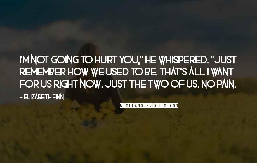 Elizabeth Finn Quotes: I'm not going to hurt you," he whispered. "Just remember how we used to be. That's all I want for us right now. Just the two of us. No pain.