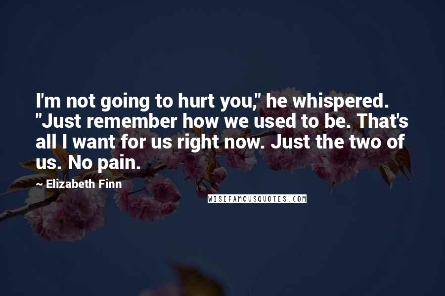 Elizabeth Finn Quotes: I'm not going to hurt you," he whispered. "Just remember how we used to be. That's all I want for us right now. Just the two of us. No pain.