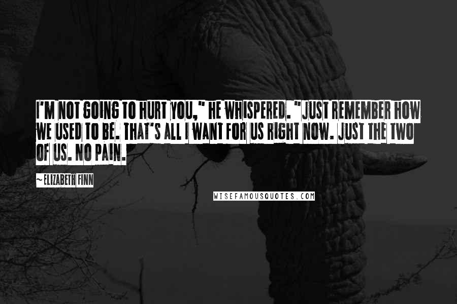 Elizabeth Finn Quotes: I'm not going to hurt you," he whispered. "Just remember how we used to be. That's all I want for us right now. Just the two of us. No pain.