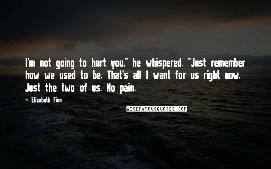 Elizabeth Finn Quotes: I'm not going to hurt you," he whispered. "Just remember how we used to be. That's all I want for us right now. Just the two of us. No pain.