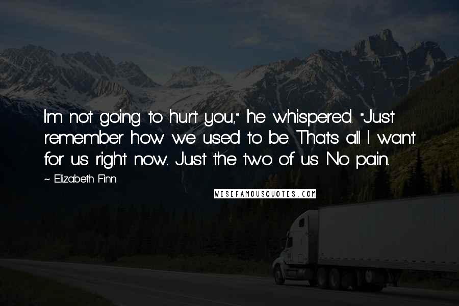 Elizabeth Finn Quotes: I'm not going to hurt you," he whispered. "Just remember how we used to be. That's all I want for us right now. Just the two of us. No pain.