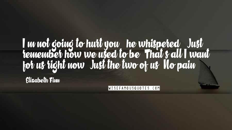 Elizabeth Finn Quotes: I'm not going to hurt you," he whispered. "Just remember how we used to be. That's all I want for us right now. Just the two of us. No pain.