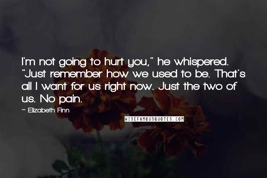 Elizabeth Finn Quotes: I'm not going to hurt you," he whispered. "Just remember how we used to be. That's all I want for us right now. Just the two of us. No pain.