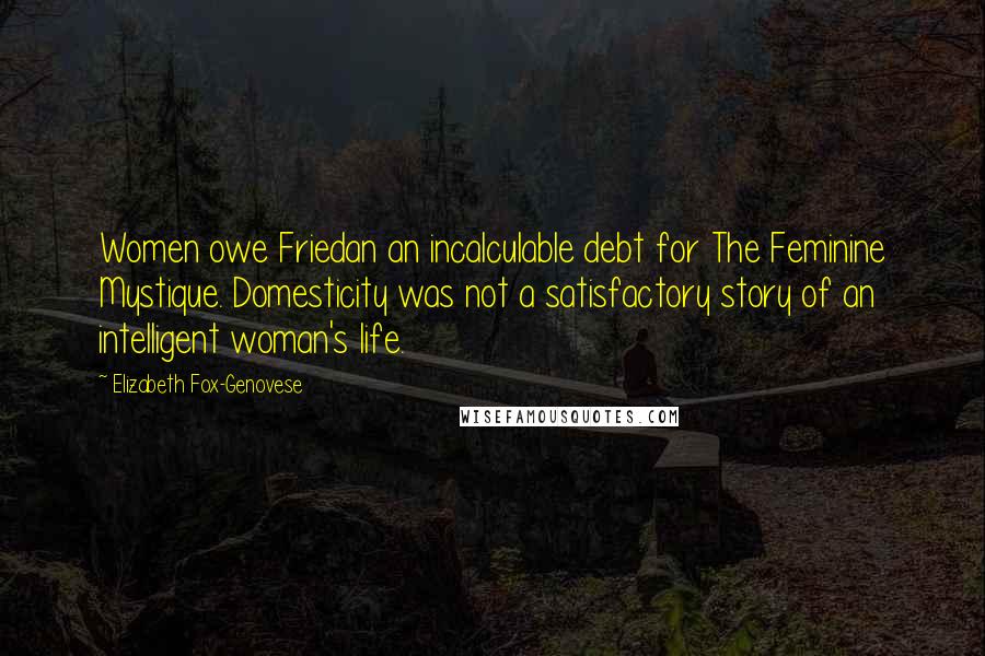 Elizabeth Fox-Genovese Quotes: Women owe Friedan an incalculable debt for The Feminine Mystique. Domesticity was not a satisfactory story of an intelligent woman's life.