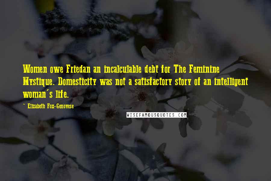 Elizabeth Fox-Genovese Quotes: Women owe Friedan an incalculable debt for The Feminine Mystique. Domesticity was not a satisfactory story of an intelligent woman's life.