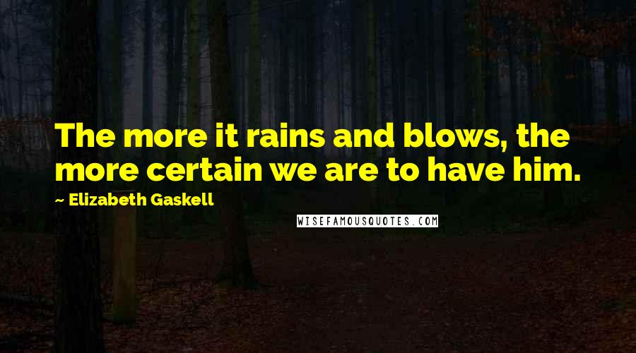 Elizabeth Gaskell Quotes: The more it rains and blows, the more certain we are to have him.