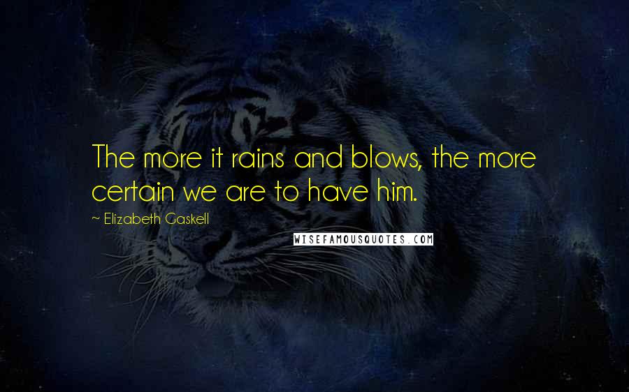 Elizabeth Gaskell Quotes: The more it rains and blows, the more certain we are to have him.