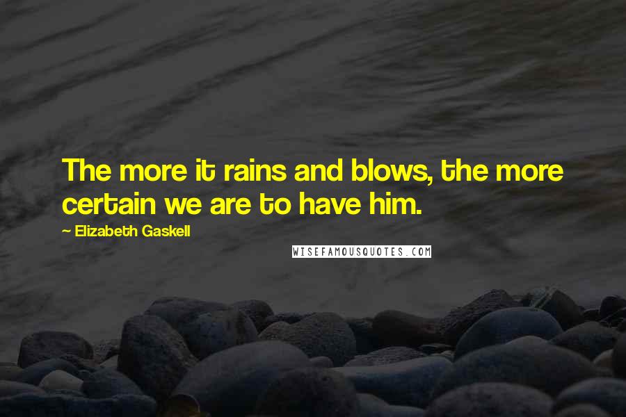 Elizabeth Gaskell Quotes: The more it rains and blows, the more certain we are to have him.