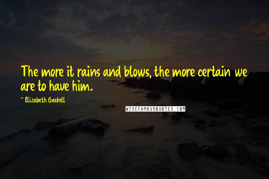 Elizabeth Gaskell Quotes: The more it rains and blows, the more certain we are to have him.