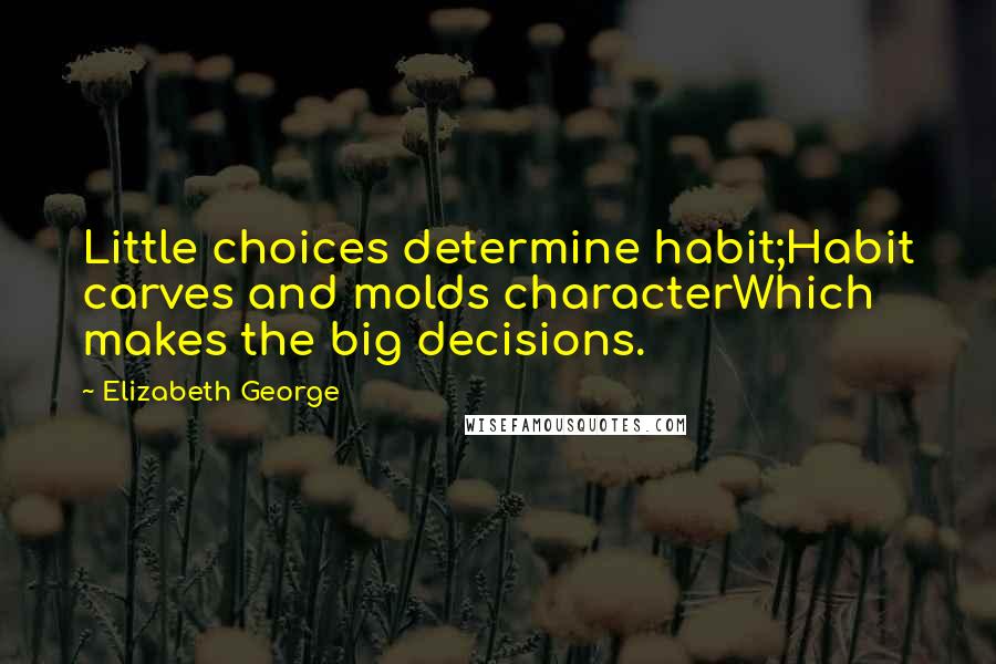 Elizabeth George Quotes: Little choices determine habit;Habit carves and molds characterWhich makes the big decisions.