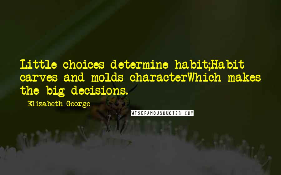 Elizabeth George Quotes: Little choices determine habit;Habit carves and molds characterWhich makes the big decisions.