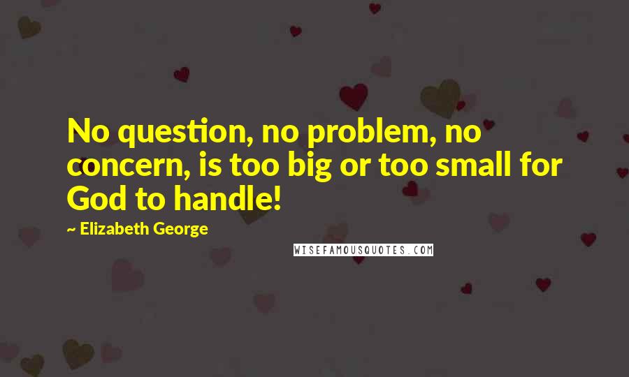 Elizabeth George Quotes: No question, no problem, no concern, is too big or too small for God to handle!