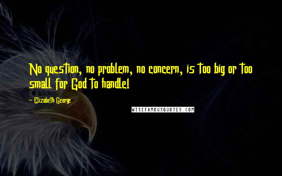 Elizabeth George Quotes: No question, no problem, no concern, is too big or too small for God to handle!