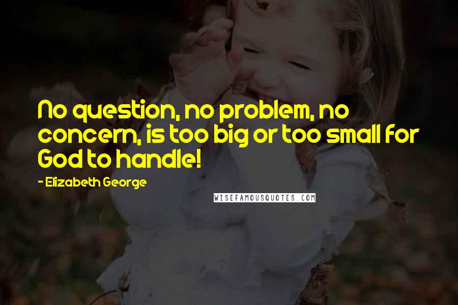 Elizabeth George Quotes: No question, no problem, no concern, is too big or too small for God to handle!