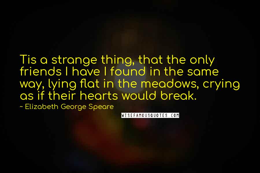 Elizabeth George Speare Quotes: Tis a strange thing, that the only friends I have I found in the same way, lying flat in the meadows, crying as if their hearts would break.