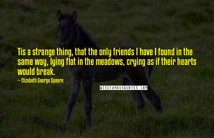 Elizabeth George Speare Quotes: Tis a strange thing, that the only friends I have I found in the same way, lying flat in the meadows, crying as if their hearts would break.