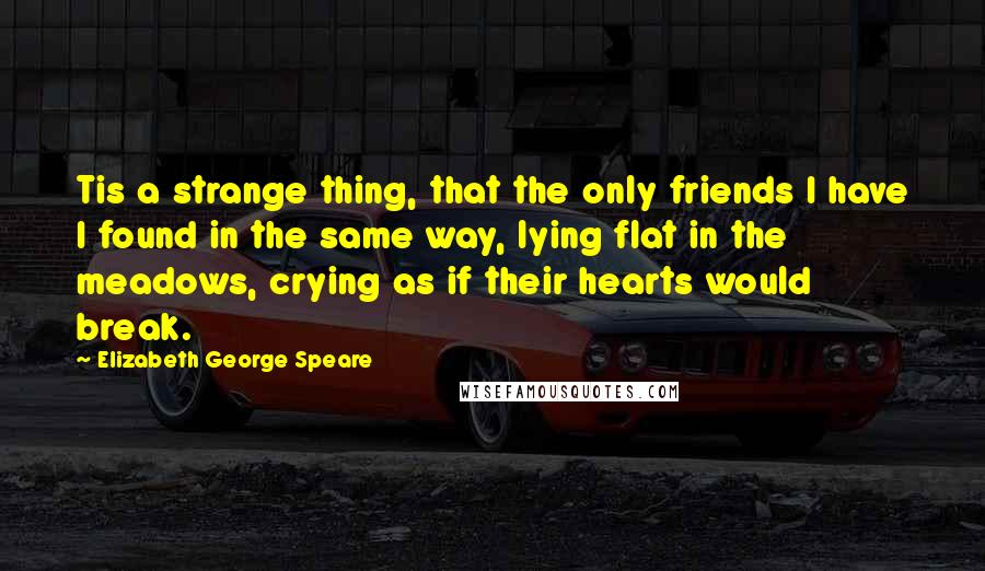 Elizabeth George Speare Quotes: Tis a strange thing, that the only friends I have I found in the same way, lying flat in the meadows, crying as if their hearts would break.