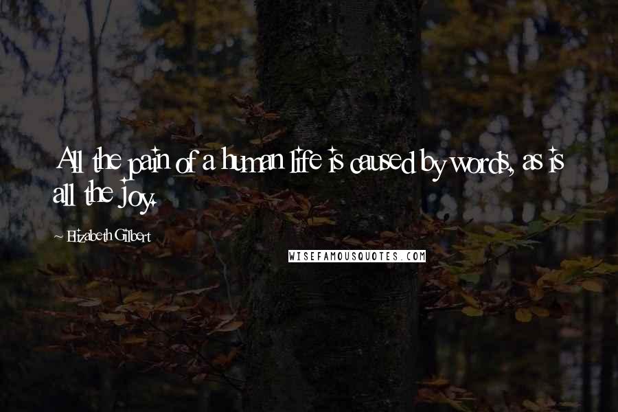 Elizabeth Gilbert Quotes: All the pain of a human life is caused by words, as is all the joy.