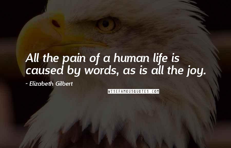 Elizabeth Gilbert Quotes: All the pain of a human life is caused by words, as is all the joy.