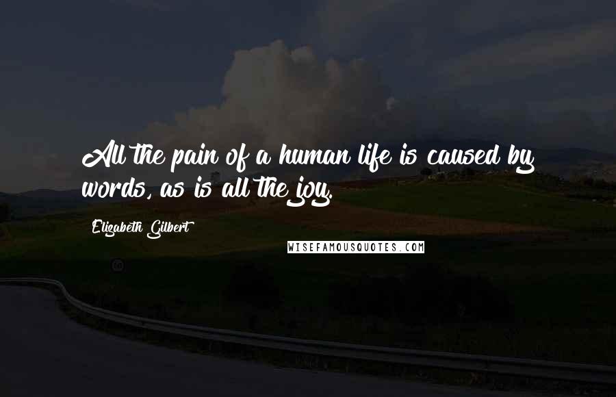 Elizabeth Gilbert Quotes: All the pain of a human life is caused by words, as is all the joy.
