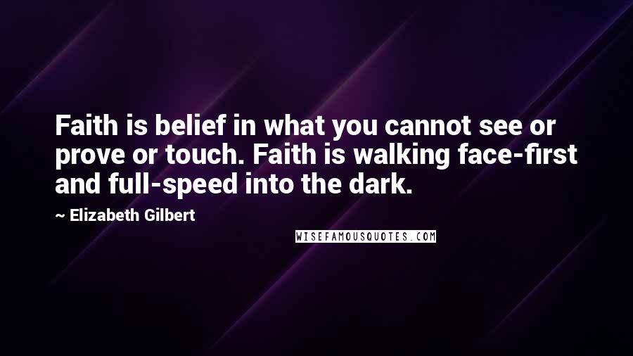 Elizabeth Gilbert Quotes: Faith is belief in what you cannot see or prove or touch. Faith is walking face-first and full-speed into the dark.
