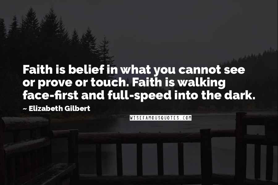 Elizabeth Gilbert Quotes: Faith is belief in what you cannot see or prove or touch. Faith is walking face-first and full-speed into the dark.