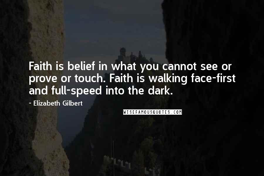 Elizabeth Gilbert Quotes: Faith is belief in what you cannot see or prove or touch. Faith is walking face-first and full-speed into the dark.