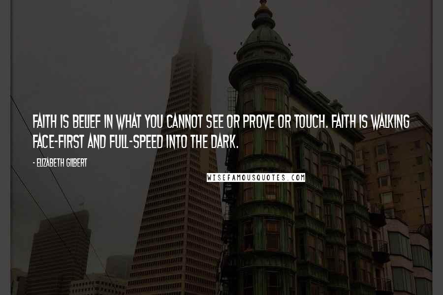 Elizabeth Gilbert Quotes: Faith is belief in what you cannot see or prove or touch. Faith is walking face-first and full-speed into the dark.
