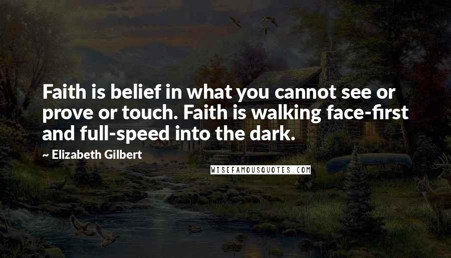 Elizabeth Gilbert Quotes: Faith is belief in what you cannot see or prove or touch. Faith is walking face-first and full-speed into the dark.
