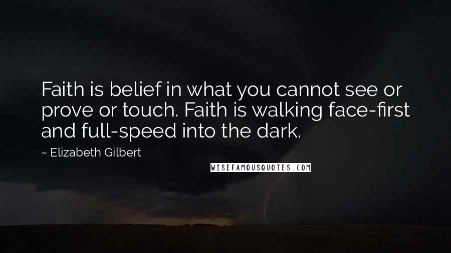 Elizabeth Gilbert Quotes: Faith is belief in what you cannot see or prove or touch. Faith is walking face-first and full-speed into the dark.