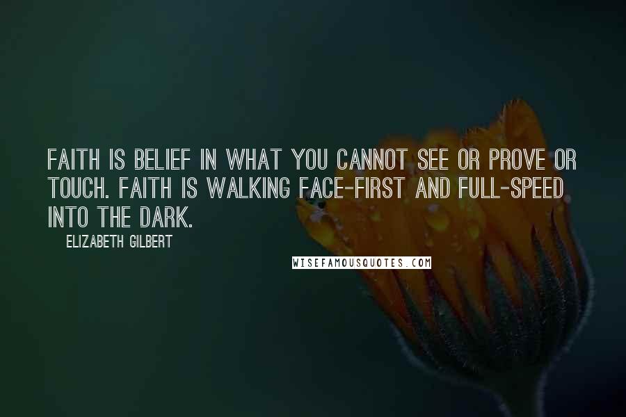 Elizabeth Gilbert Quotes: Faith is belief in what you cannot see or prove or touch. Faith is walking face-first and full-speed into the dark.