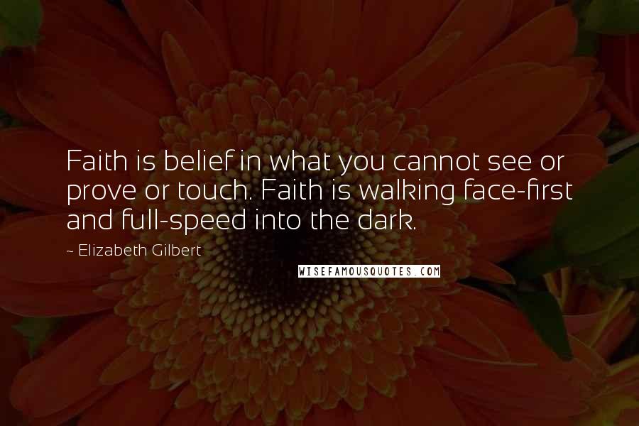 Elizabeth Gilbert Quotes: Faith is belief in what you cannot see or prove or touch. Faith is walking face-first and full-speed into the dark.
