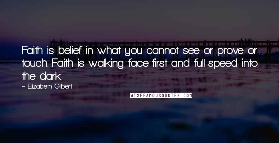 Elizabeth Gilbert Quotes: Faith is belief in what you cannot see or prove or touch. Faith is walking face-first and full-speed into the dark.